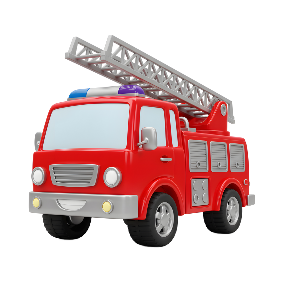 Cartoon Firetruck with Ladder Emergency Vehicle on a White Background png
