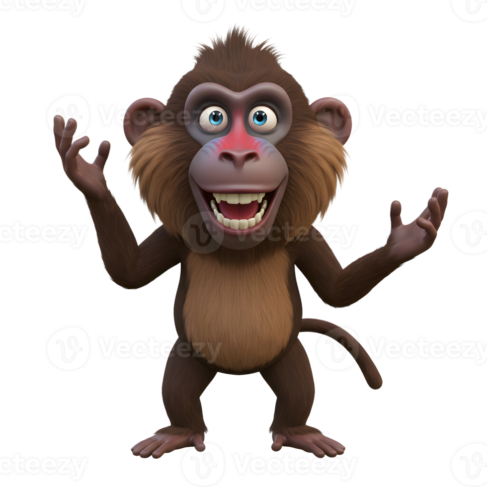 Cartoon Monkey Character Standing and Smiling with Open Arms on White png