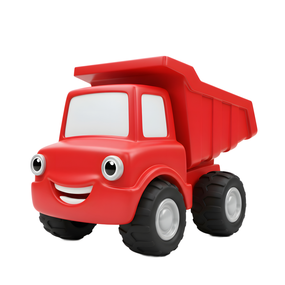 Red Toy Dump Truck with Smiling Face on White Background png
