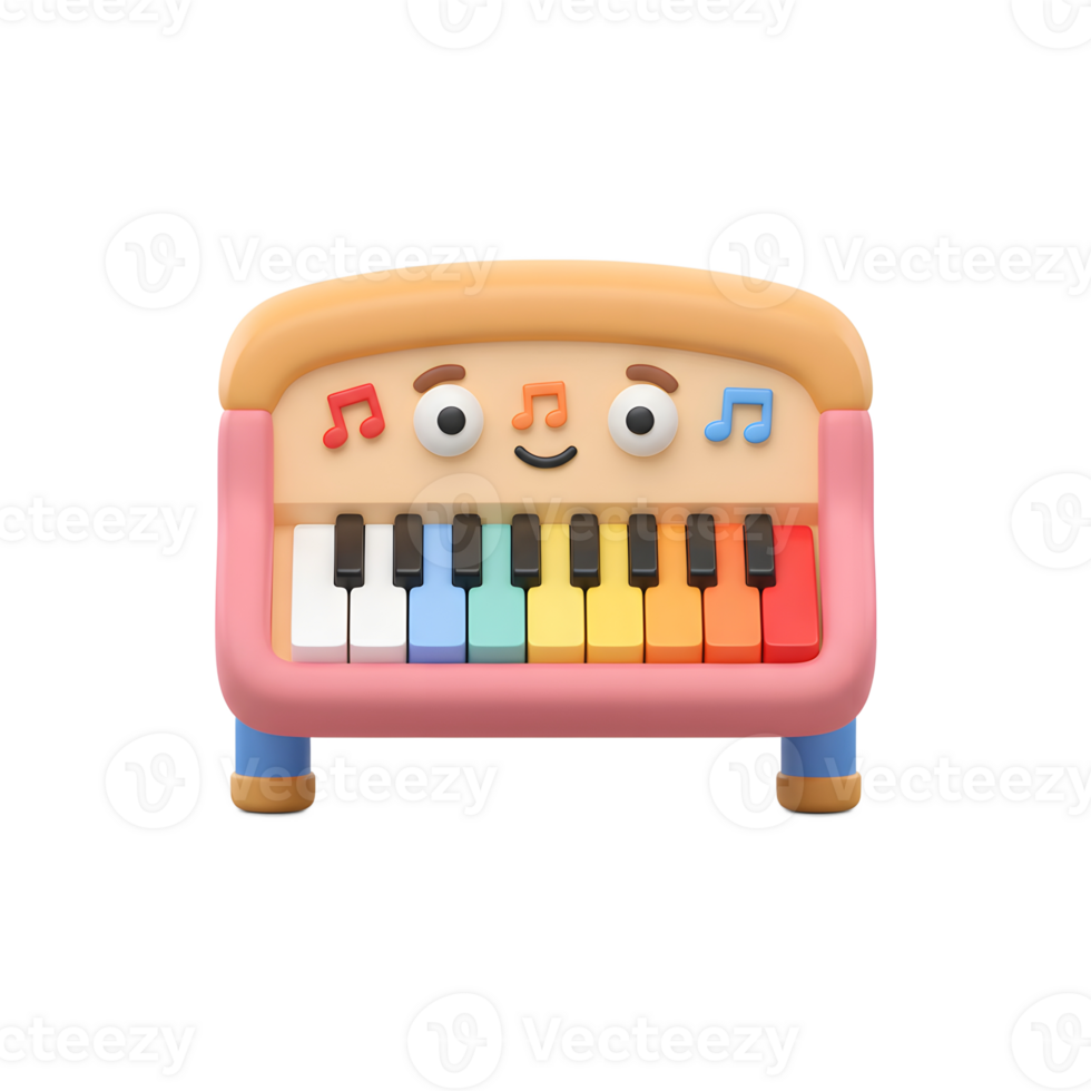 Colorful Toy Piano with Face and Music Notes for Children png