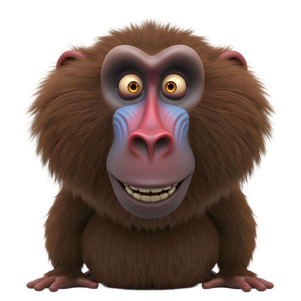 Cartoon Mandrill Smiling Close-up Character Illustration with Detailed Fur png