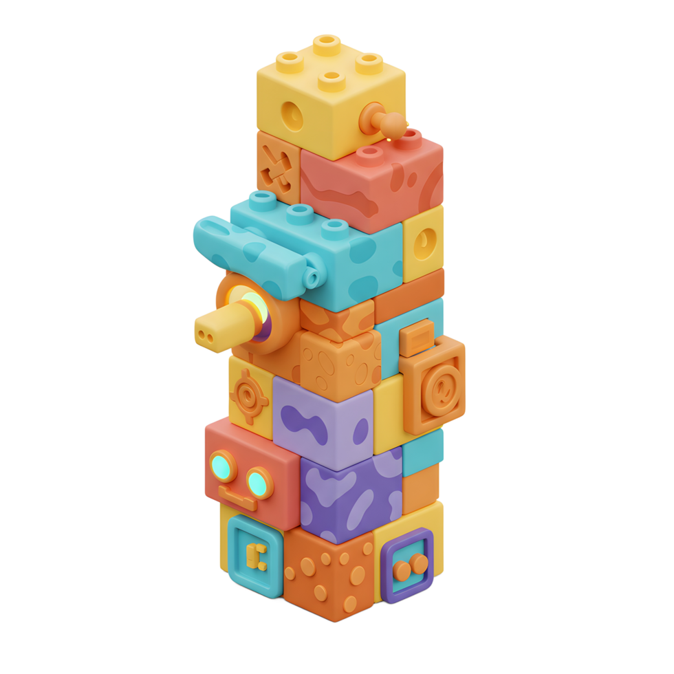 Colorful Building Blocks Stacked into Tower Creative Play and Educational Toy png