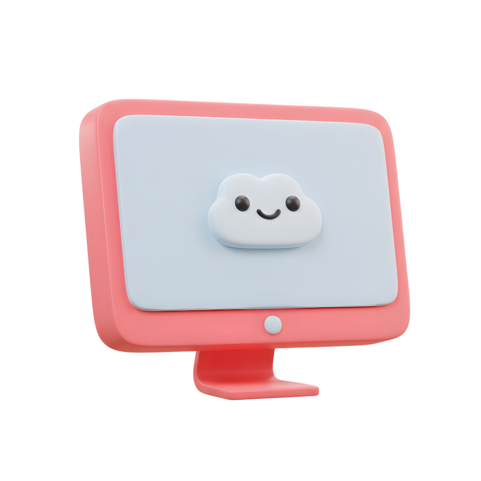 Computer Displaying Smiling Cloud Icon for Cloud Computing Concepts and Storage png