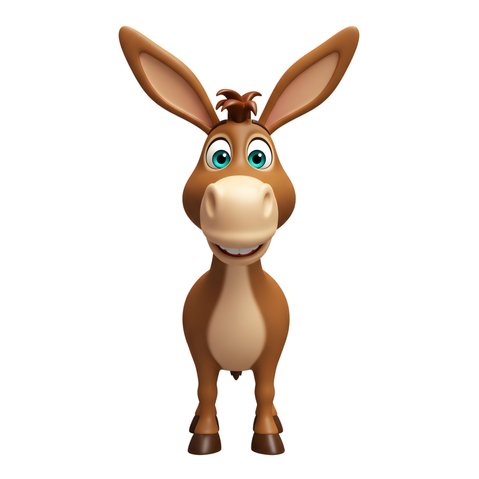 Cartoon Donkey Standing Upright with Smiling Face and Large Ears png