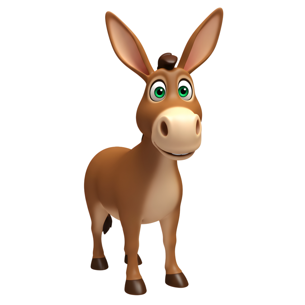 Friendly Cartoon Donkey Standing Upright with Big Eyes and Smiling png