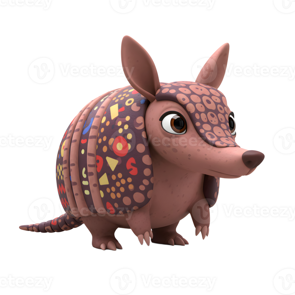 Cartoon Armadillo Standing on White Background with Decorative Shell Pattern png