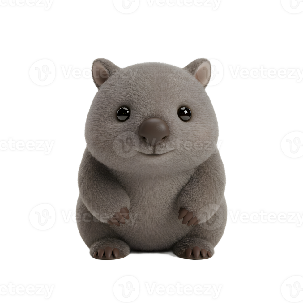 Cute Wombat Character Smiling on Isolated White Background Rendered png