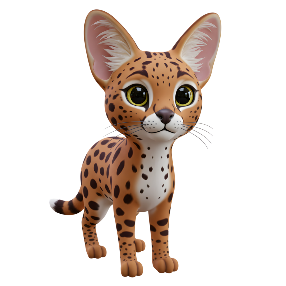 Cartoon Serval Standing with Big Eyes and Spotted Fur Pattern png