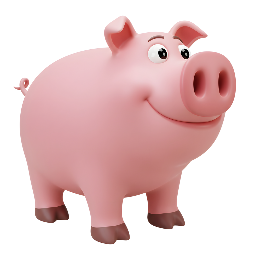 Cute Pink Cartoon Pig Character Standing and Smiling on White Background png