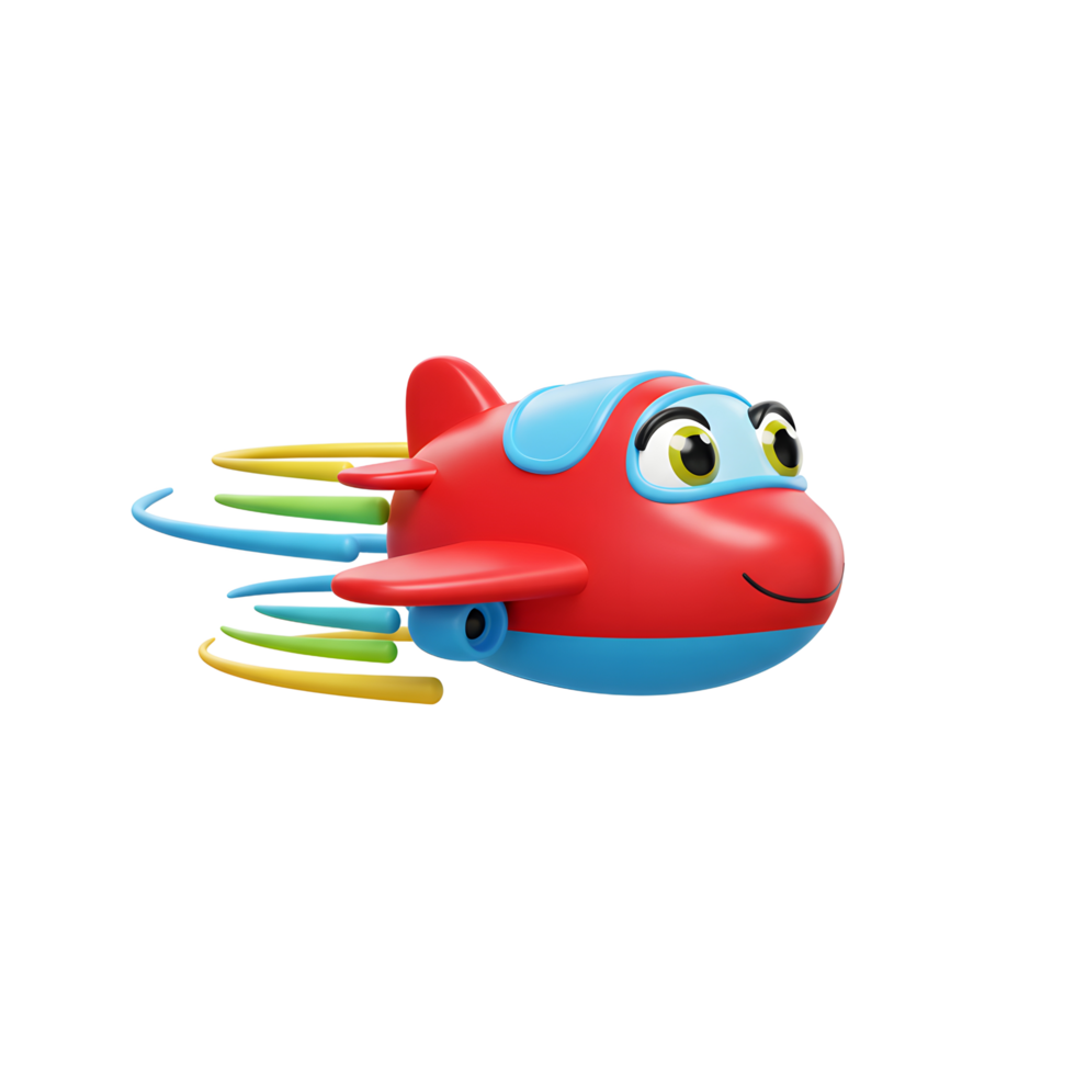 Cartoon Airplane Flying Fast with Colorful Trails on a White Background png