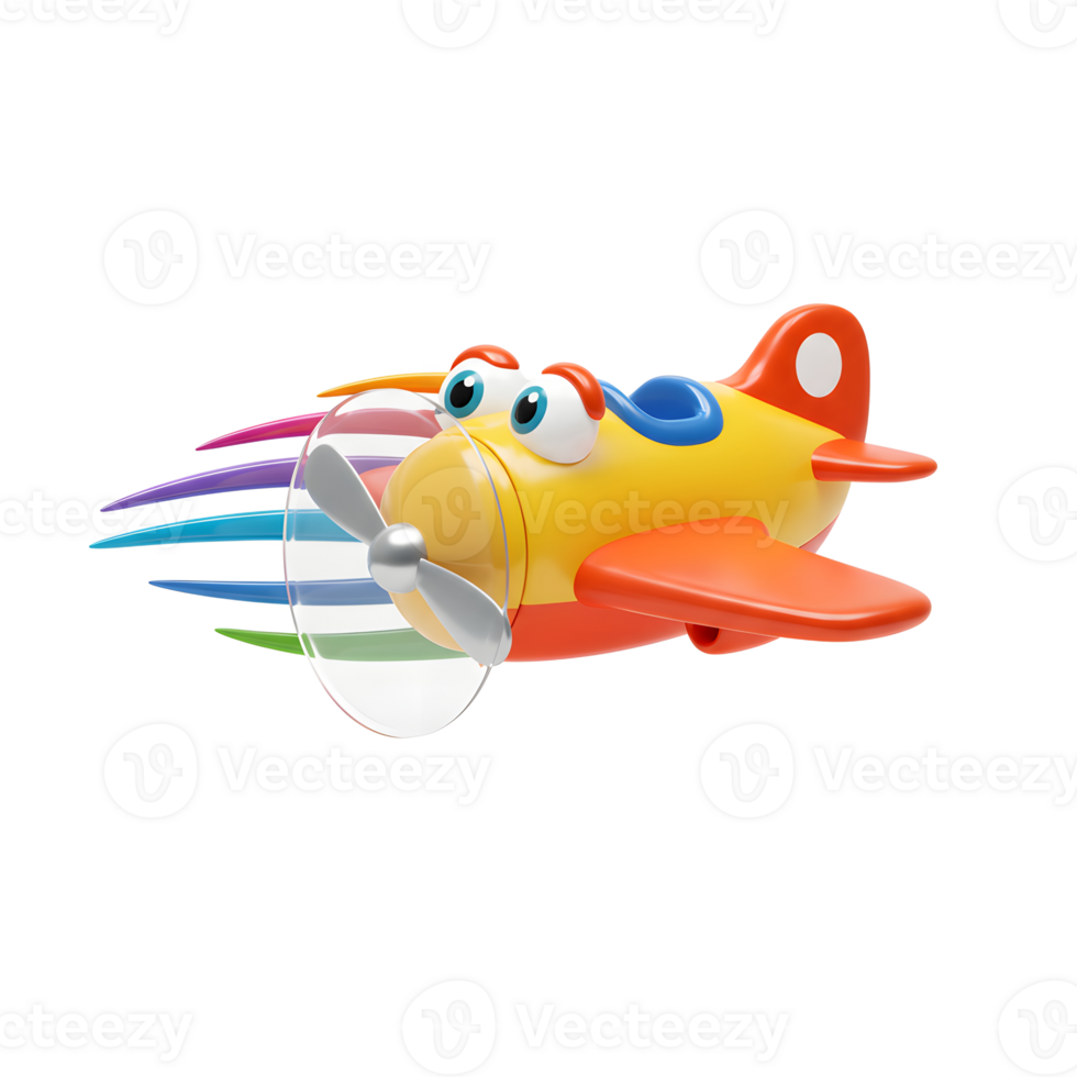 Cartoon Airplane Flying with Rainbow Trail Animation Effect on White Background png