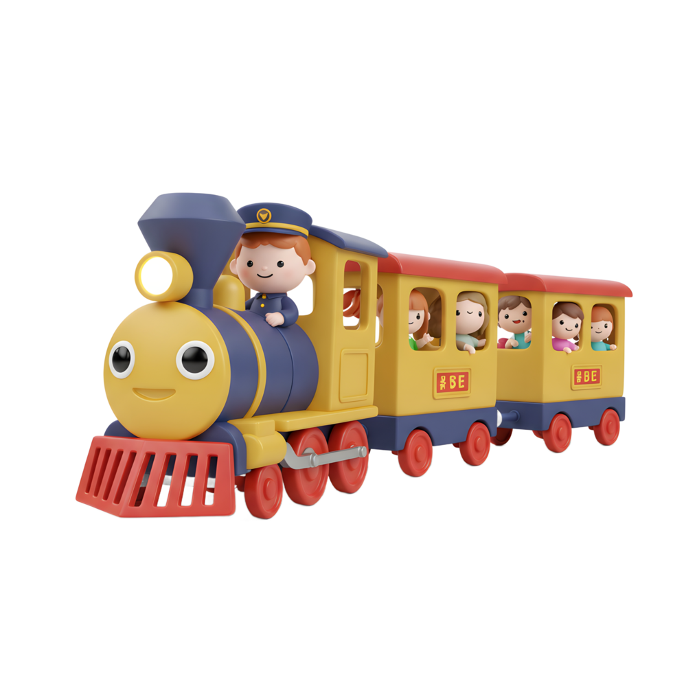 Toy Train with Conductor and Passengers Enjoying the Ride png