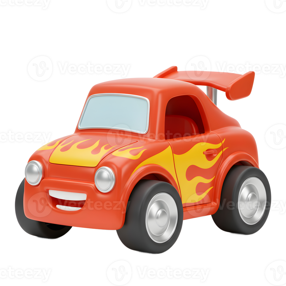 Cartoon Racing Car Toy with Flames Illustration on White Background png