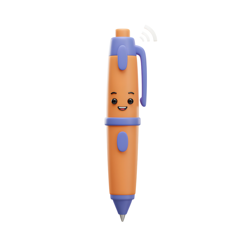 Cartoon Pen Character with WiFi Signal Connection Isolated on White png