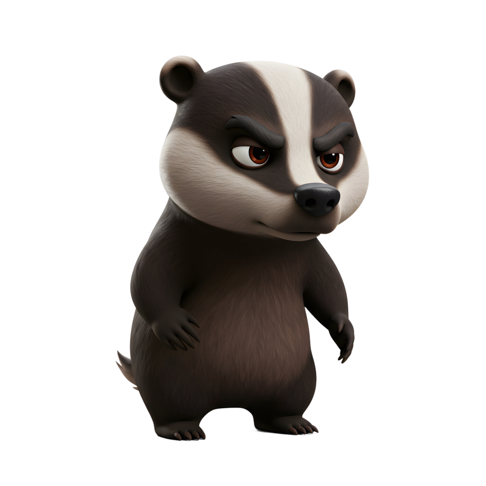 Cartoon Badger Character Standing with Angry Expression on White Background png