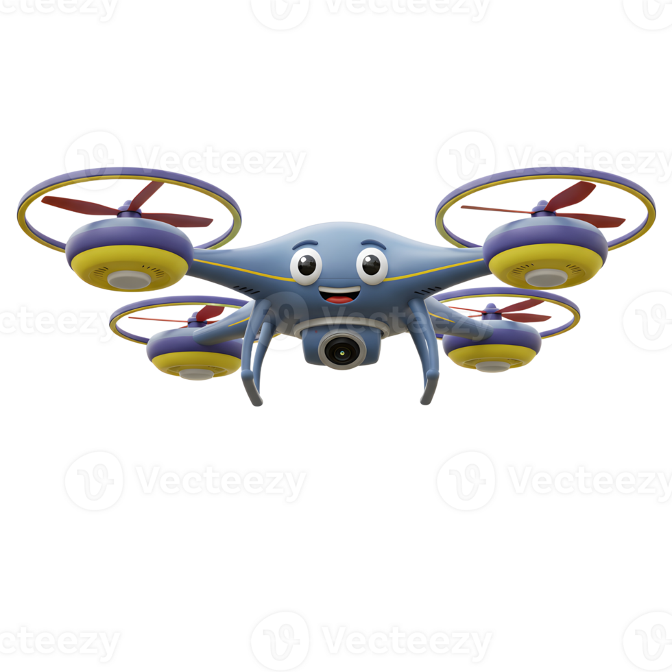 Cartoon Drone with Camera and Face Isolated on White Background png