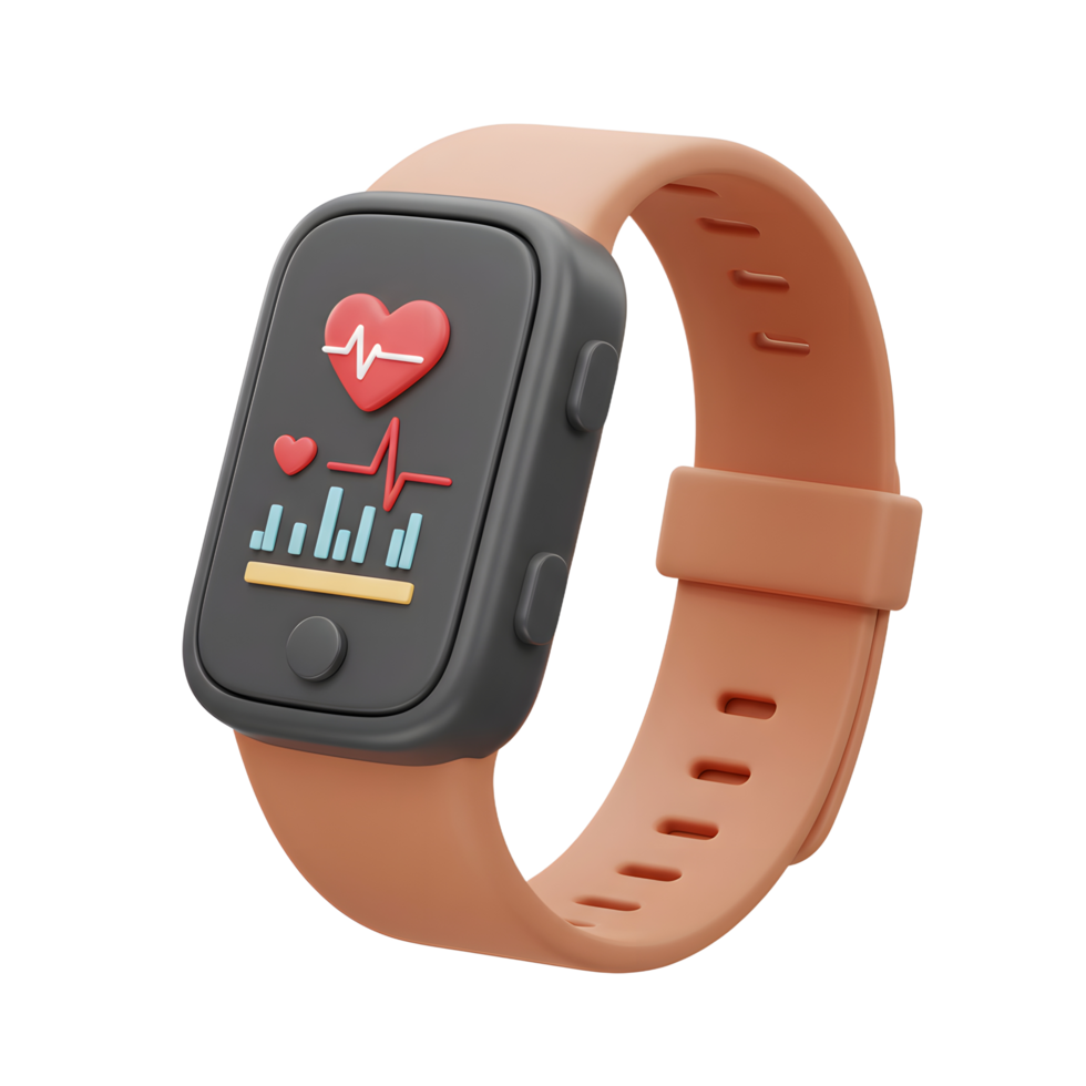 Modern Smart Watch Monitoring Heart Rate and Health Data Cartoon Style png