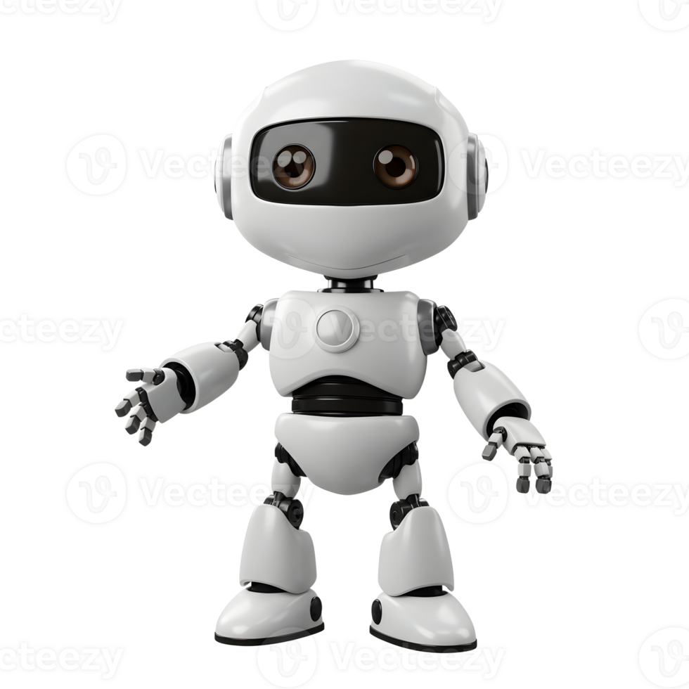 Cute White Robot Character Standing Isolated with Open Arms Ready to Help png