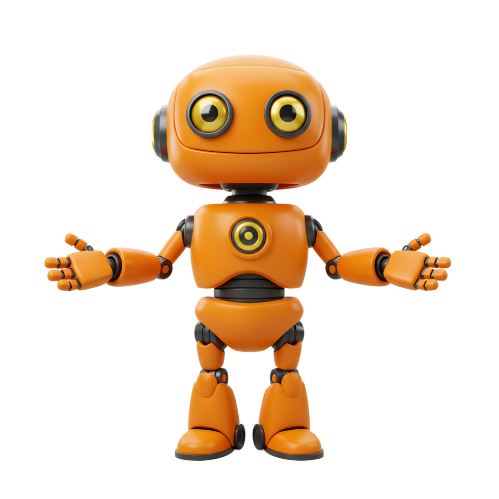 Orange Robot Character Standing with Open Arms on White Background png