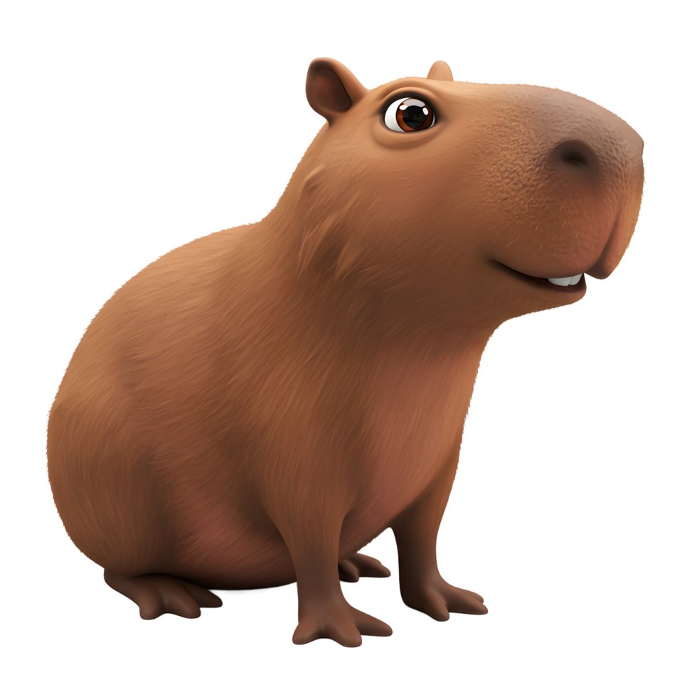 Cartoon Capybara Sitting Upright with a Gentle Smile on White Background png