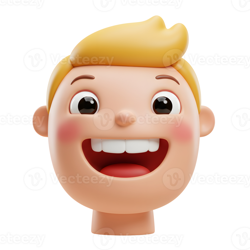 Happy Boy Cartoon Character Smiling Face with Blond Hair on White png