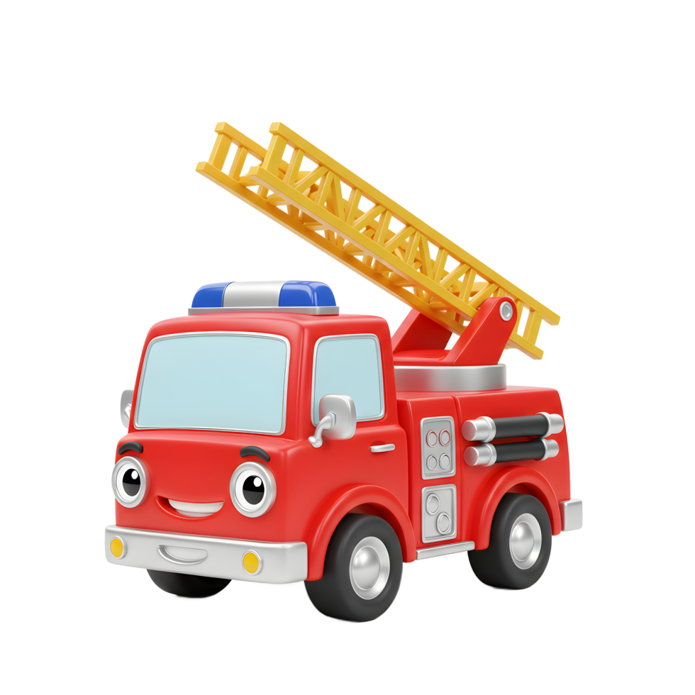 Cartoon Firetruck Illustration with Ladder on a White Background png