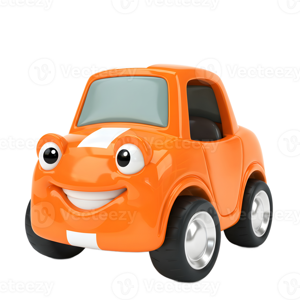 Smiling Orange Toy Car Cartoon Character on White Background for Kids png