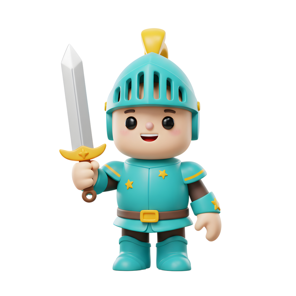 Cartoon Knight Character Holding Sword in Armor 3D Render Illustration png