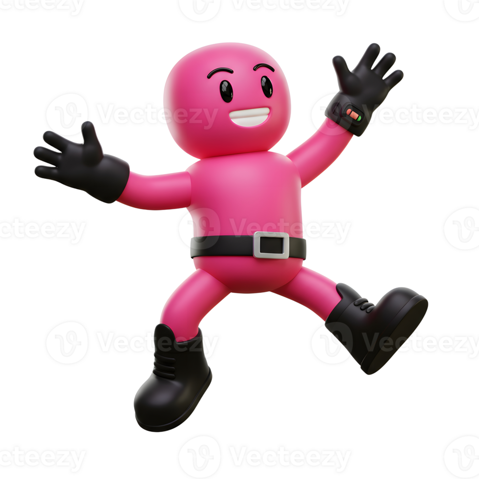 Pink Character Jumping with Joy and Excitement in a Playful Pose png