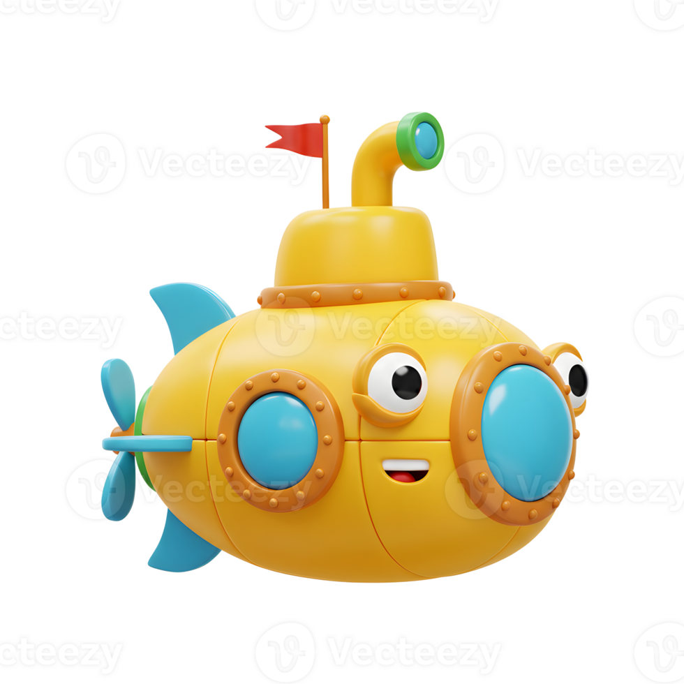 Cartoon Yellow Submarine Illustration with Cheerful Expression on Isolated Background png