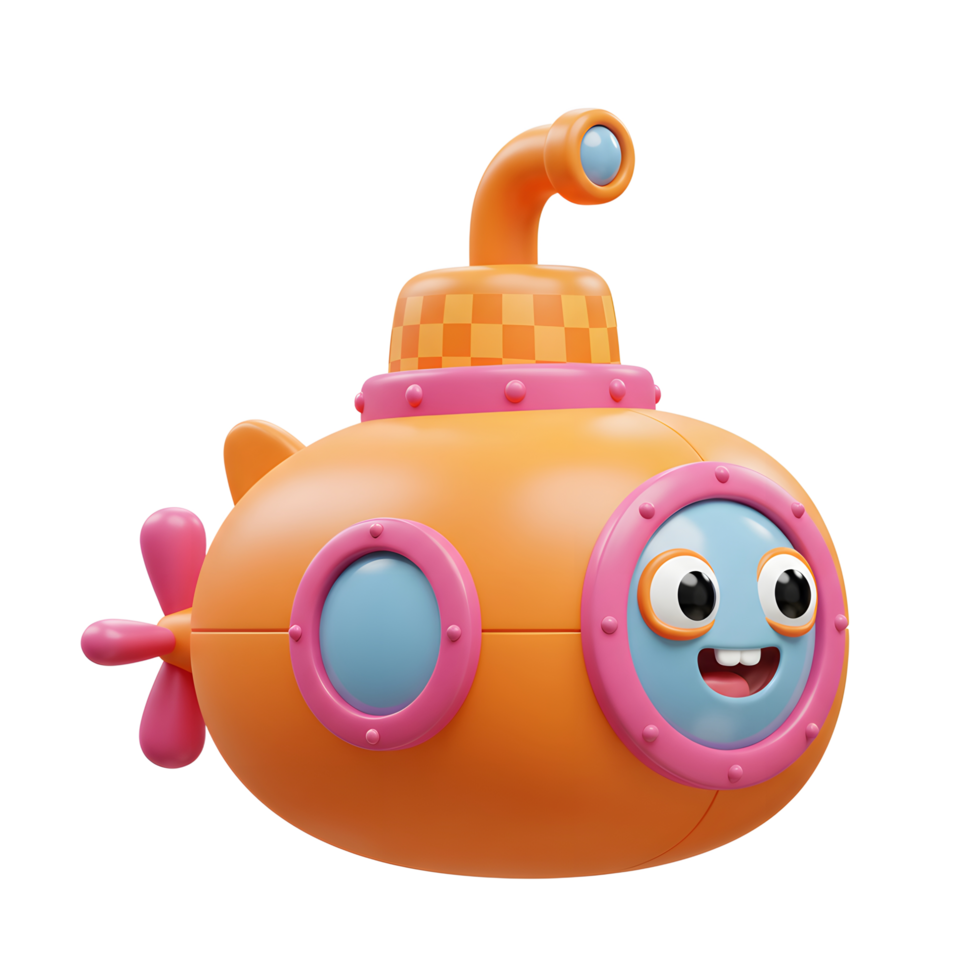 Cartoon Submarine Illustration with Funny Face and Bright Colors for Children png