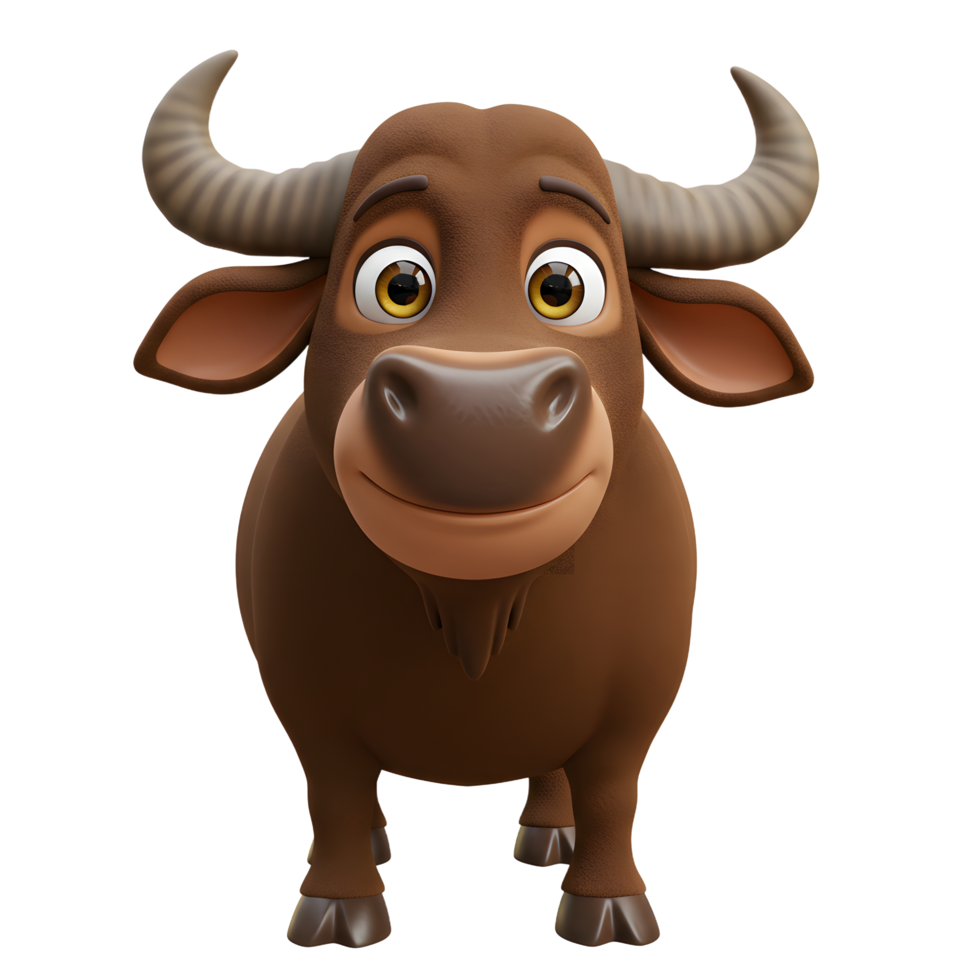 Cartoon Water Buffalo Character with Friendly Expression Isolated on White png