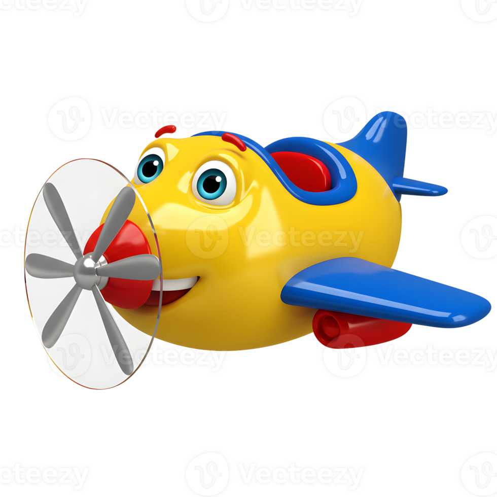Cartoon Airplane Flying Happy with a Big Smile on White Background png
