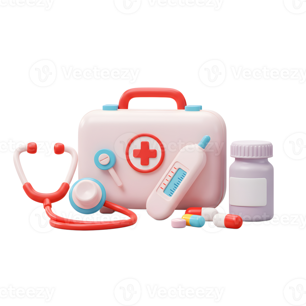 First Aid Kit with Medical Supplies Isolated on White Background png