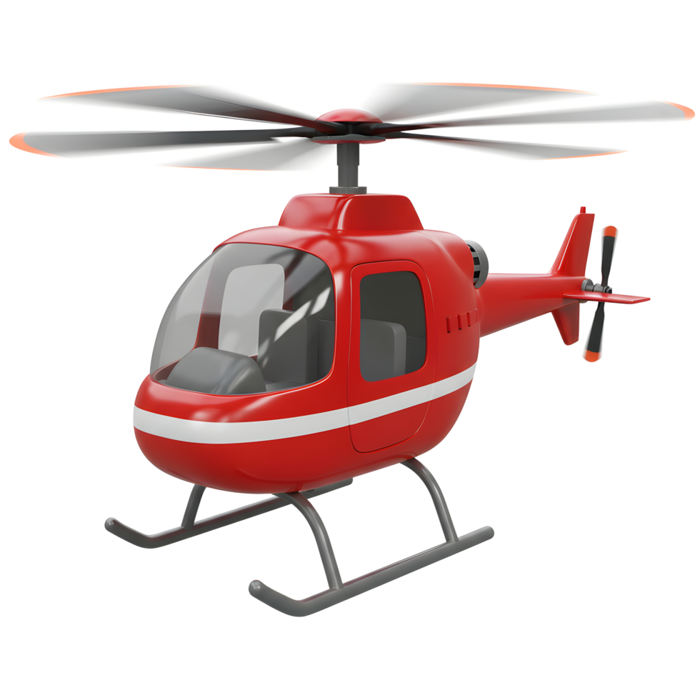 Red Helicopter with Rotating Blades Isolated on White Background png