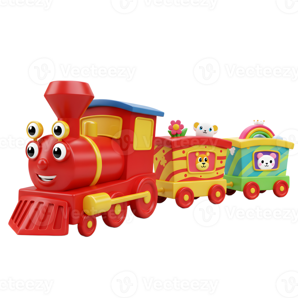 Toy Train with Smiling Face and Animal Cartoon Carriages Isolated png