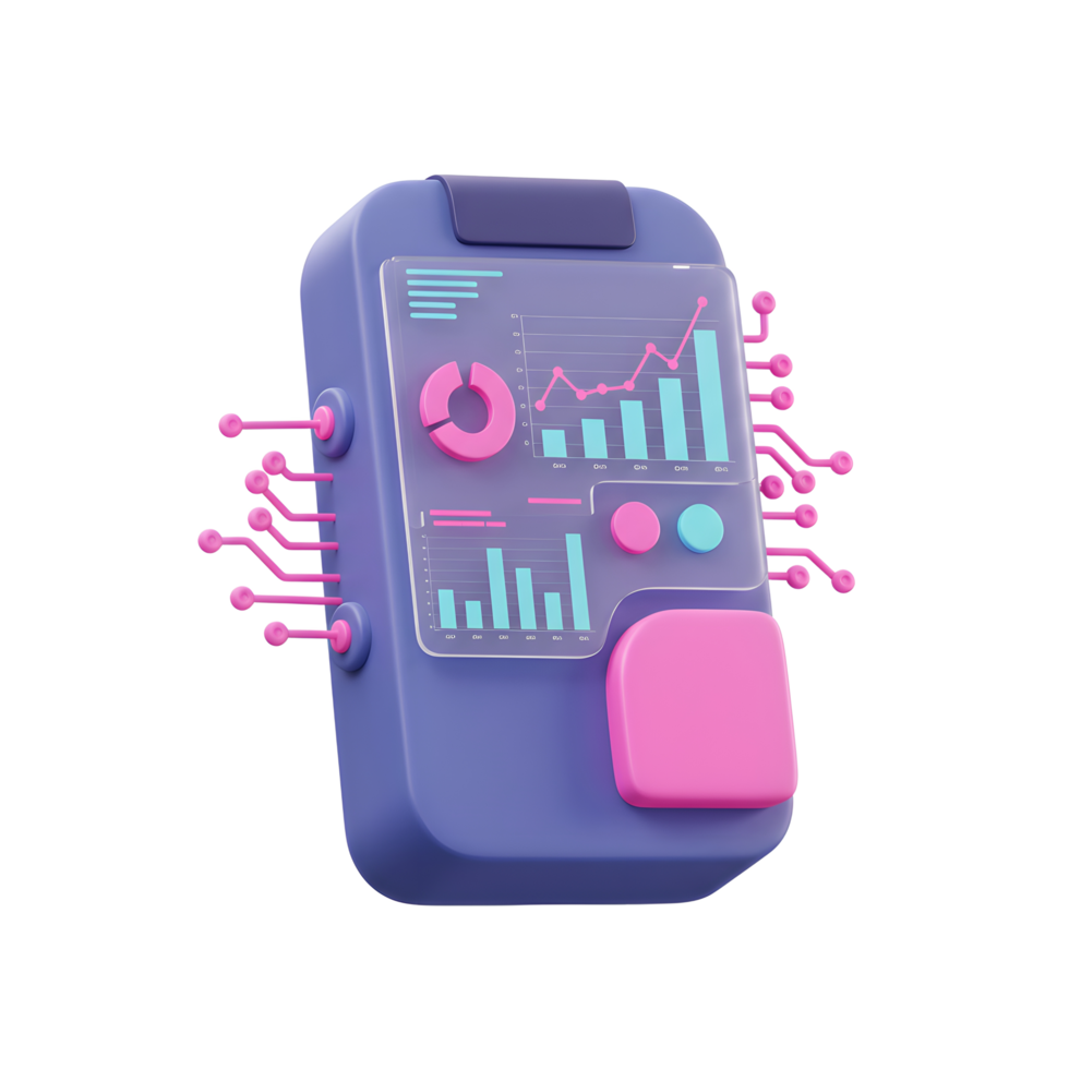 Analyzing Data with a Futuristic Device Displaying Charts and Statistics png