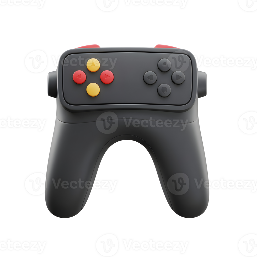 Modern Black Game Controller with Red and Yellow Buttons on White png