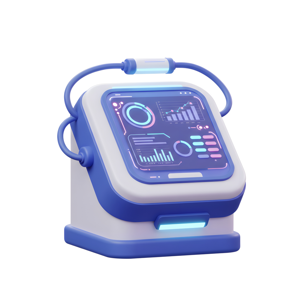 Futuristic Data Analysis Terminal with Glowing Screen and Modern Design png