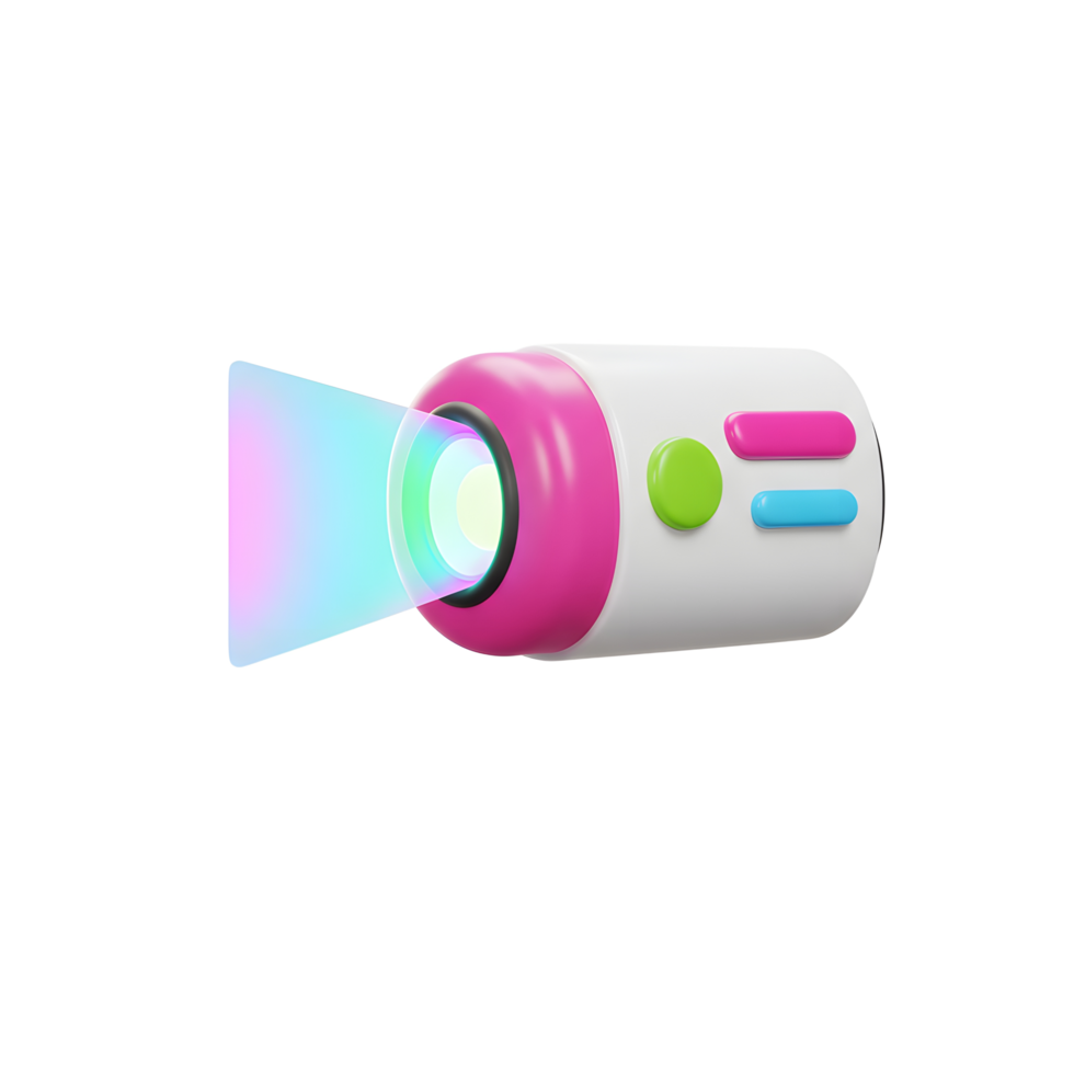 Cartoon Projector with Light Beam Shining on White Background - 3D Render png
