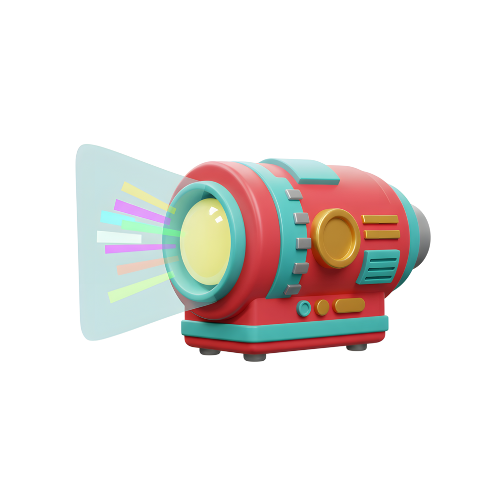 Cartoon Projector Emitting Colorful Light Beams Against a White Background png