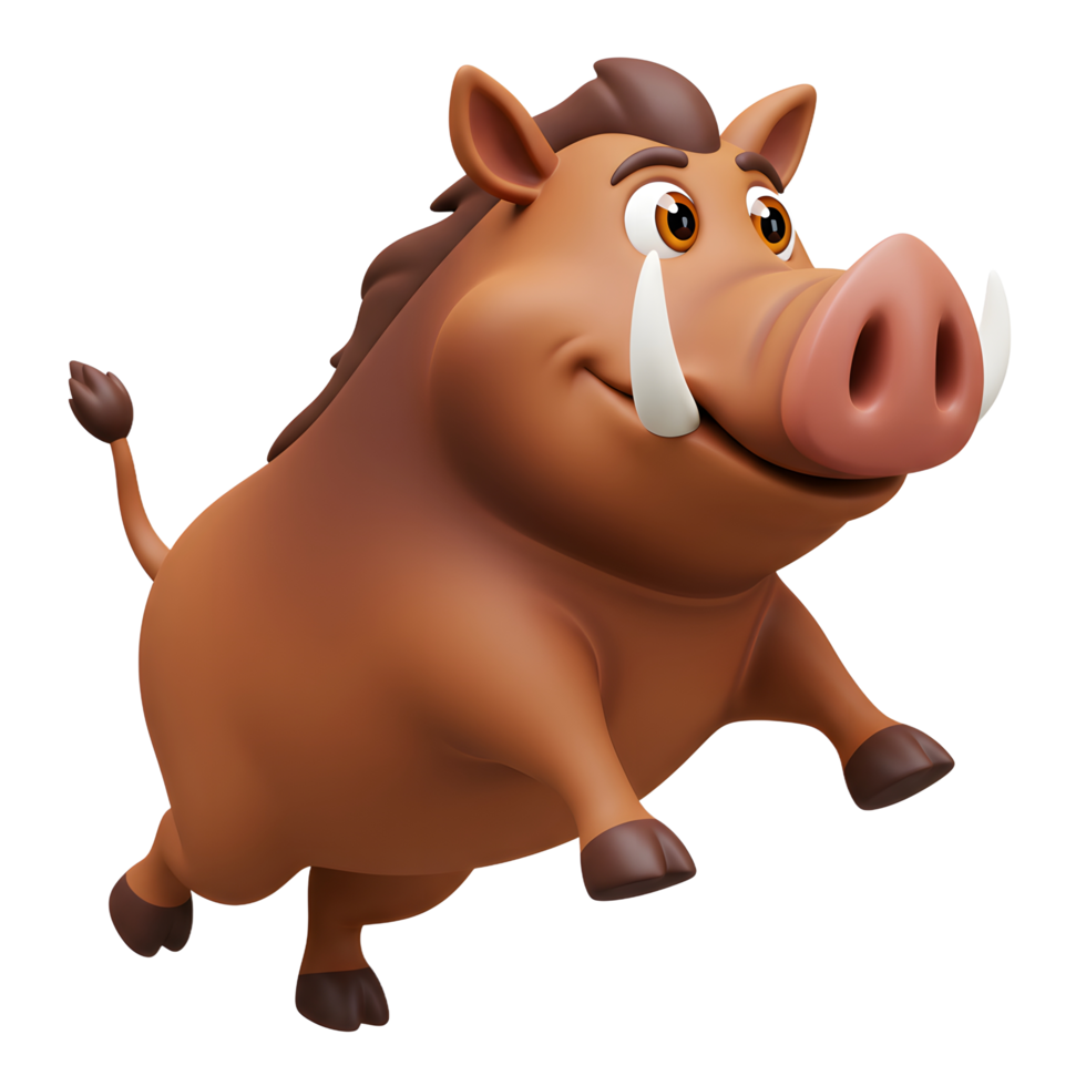 Cartoon Warthog Character Running with a Cheerful Expression on White Background png