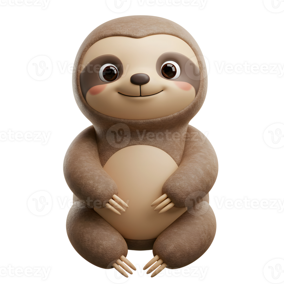 Cute Cartoon Sloth Sitting and Smiling with Friendly Expression on White png