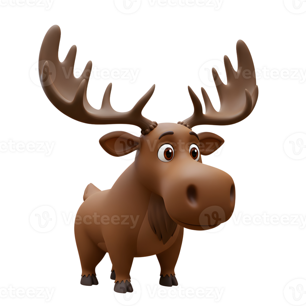 Cartoon Moose Standing Cute Animated Animal Character with Large Antlers png