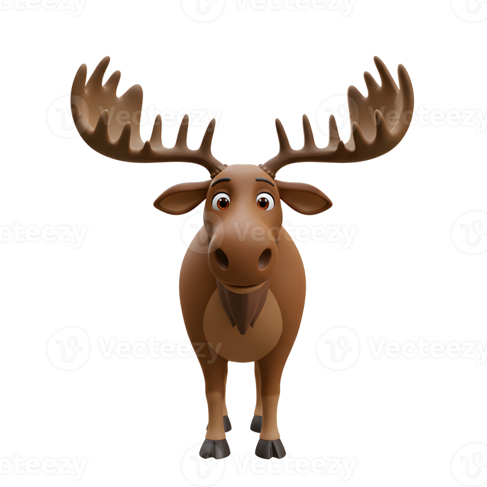 Cartoon Moose Standing with Big Antlers Isolated on White Background png