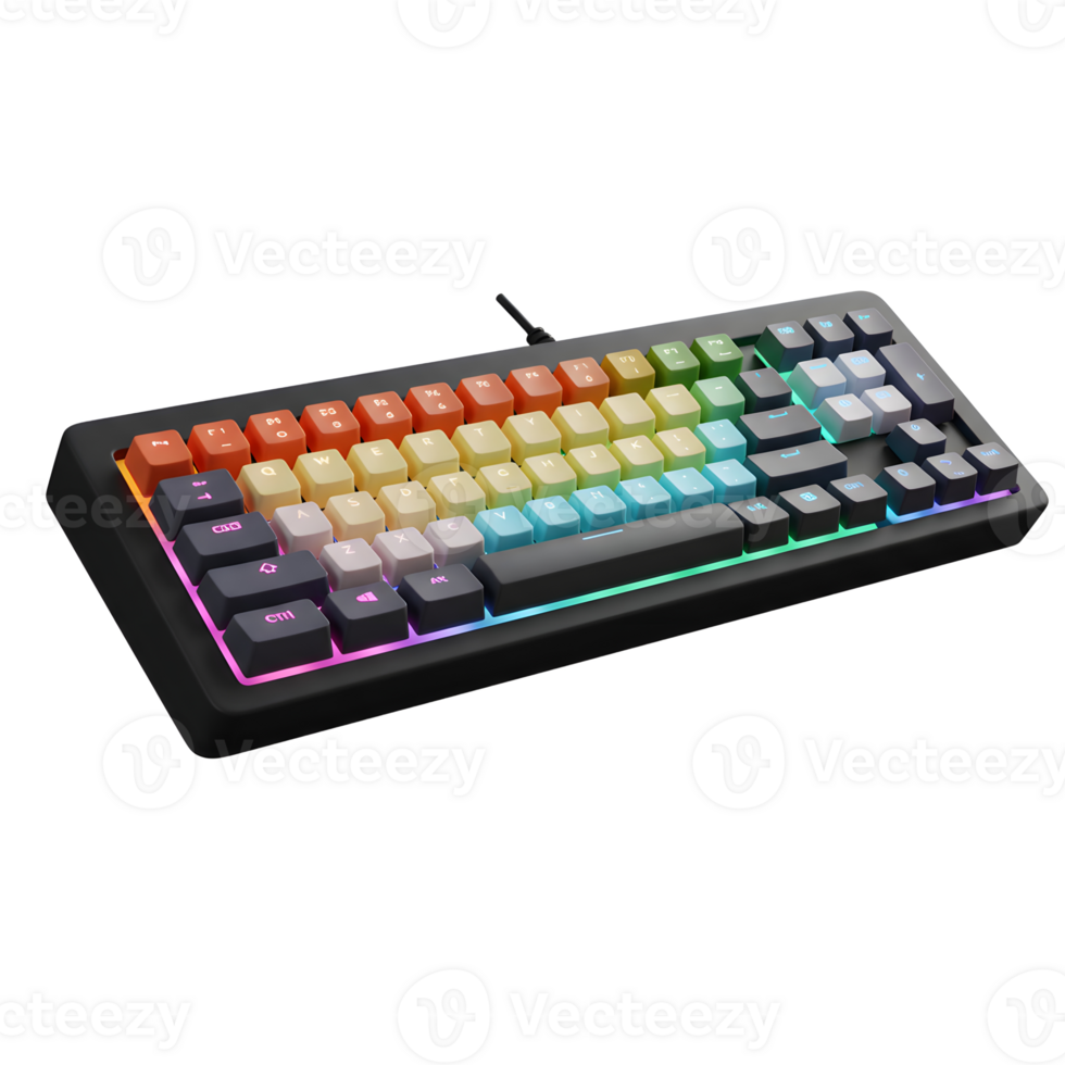 Mechanical Keyboard with Rainbow Colored Keycaps and RGB Lighting png