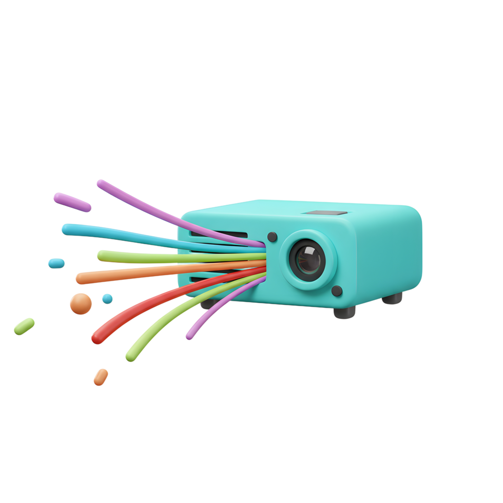 Projector Displaying Colorful Beams and Splatters on White Background for Presentation png