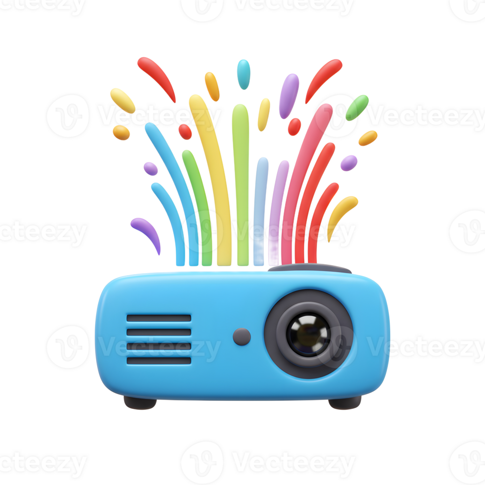 Projector Displaying a Burst of Vibrant Colorful Light Beams Design png