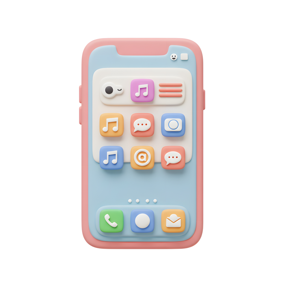 Cartoon Style Smartphone Rendering with App Icons for Mobile Technology png