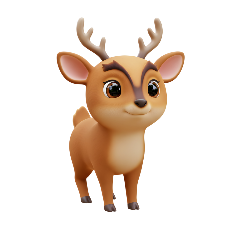 Cute Cartoon Deer Standing on White Background Digital Render png